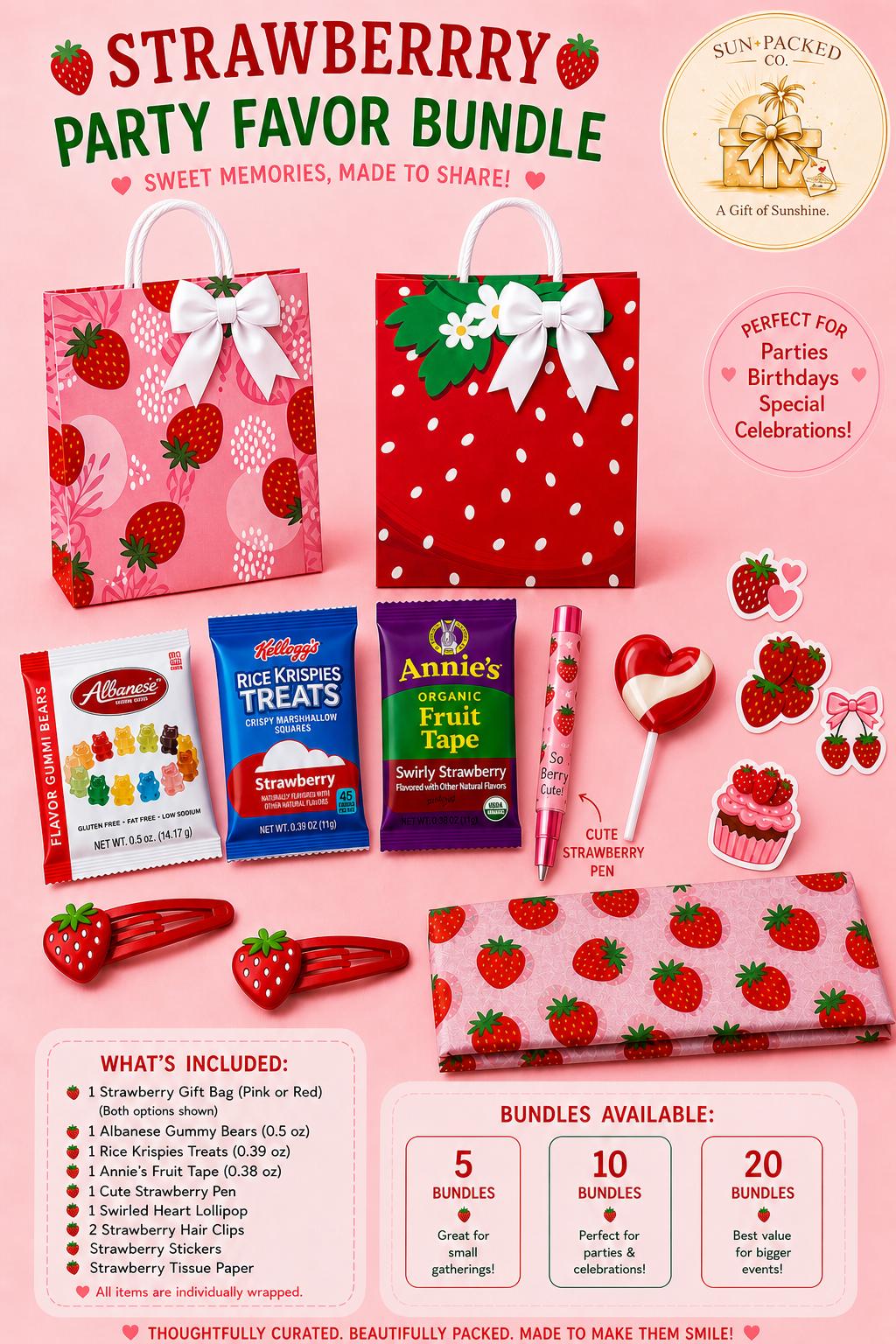 Strawberry Birthday Party Favor Bags | Berry Sweet Girls Goody Bags