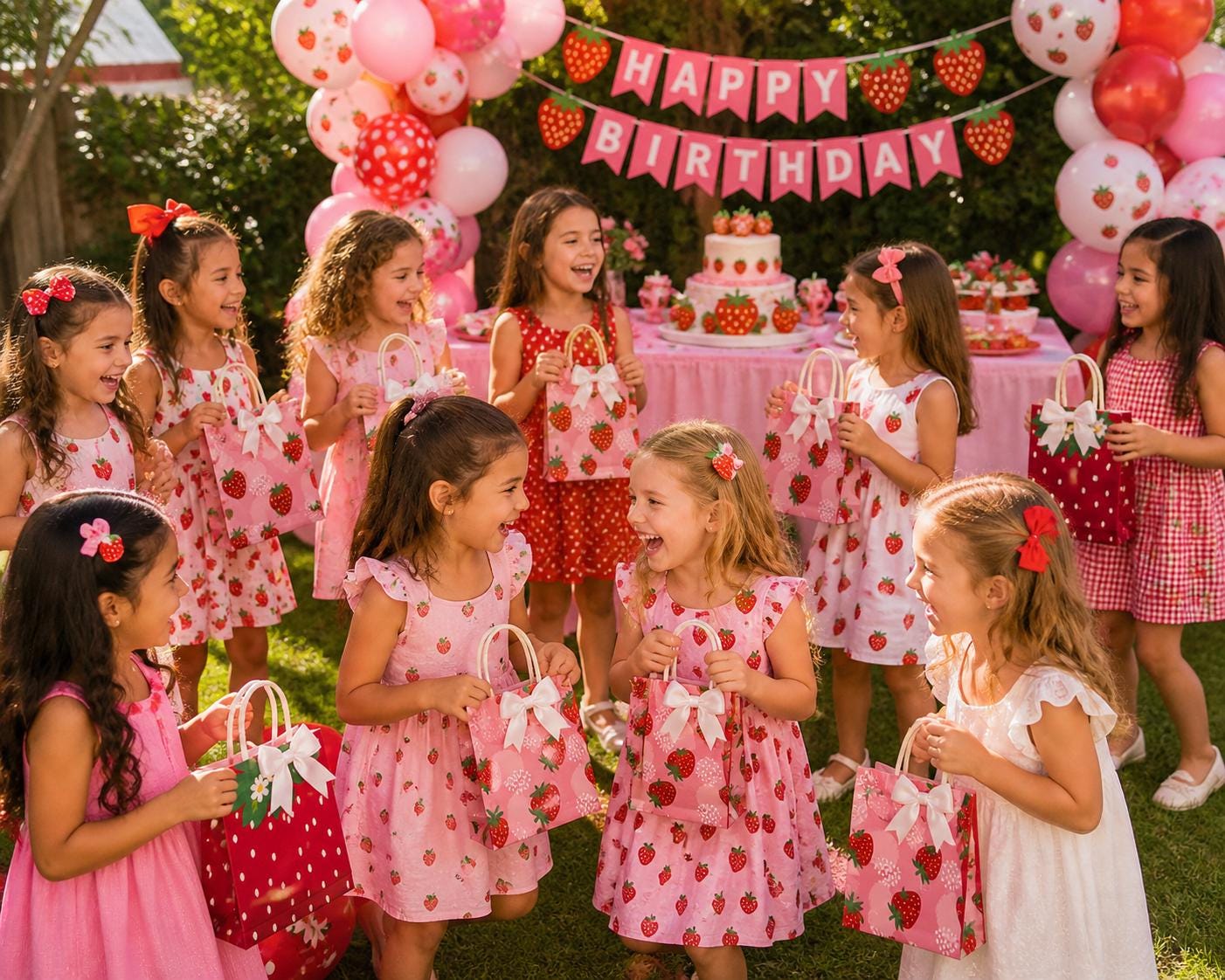 Strawberry Birthday Party Favor Bags | Berry Sweet Girls Goody Bags