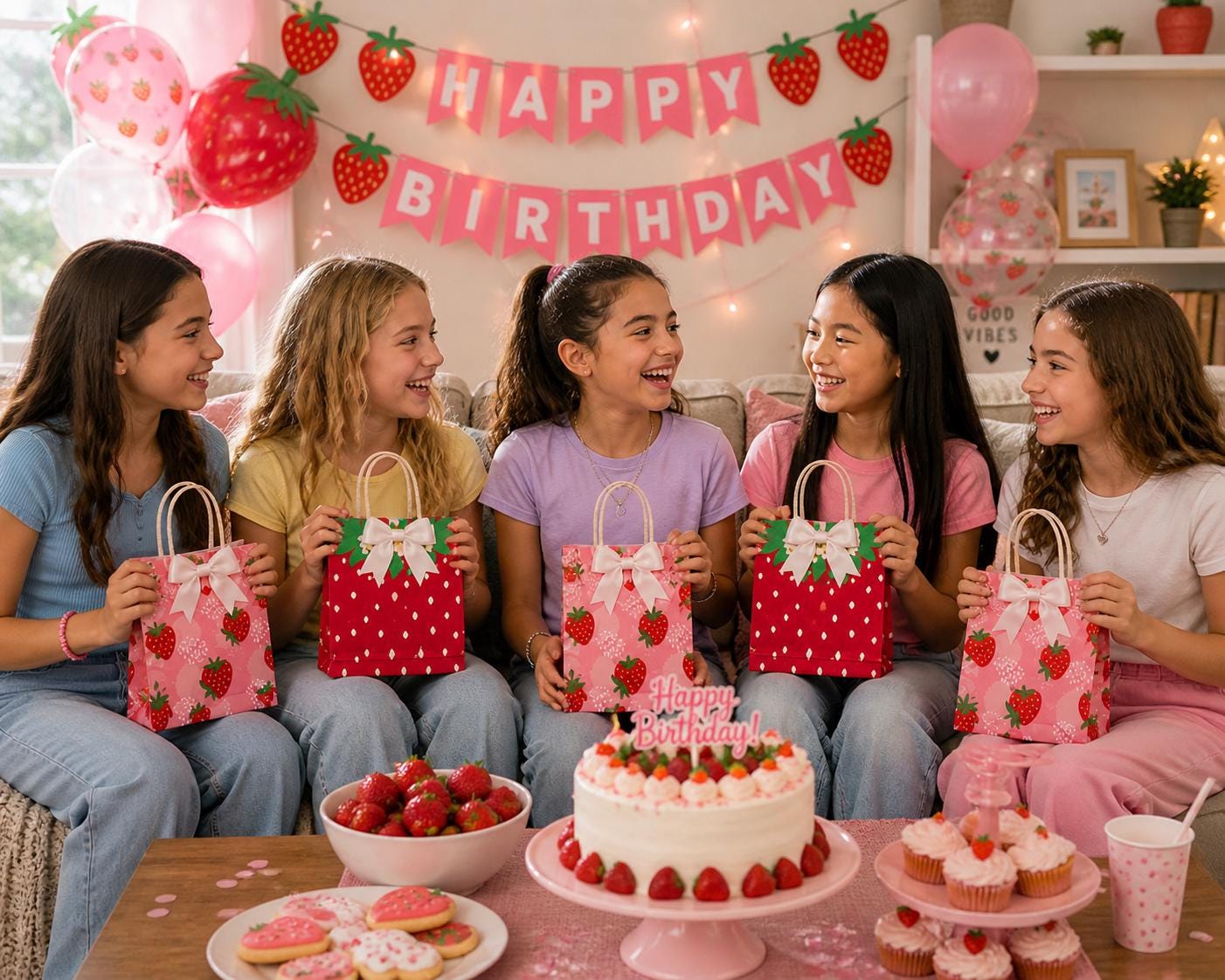 Strawberry Birthday Party Favor Bags | Berry Sweet Girls Goody Bags