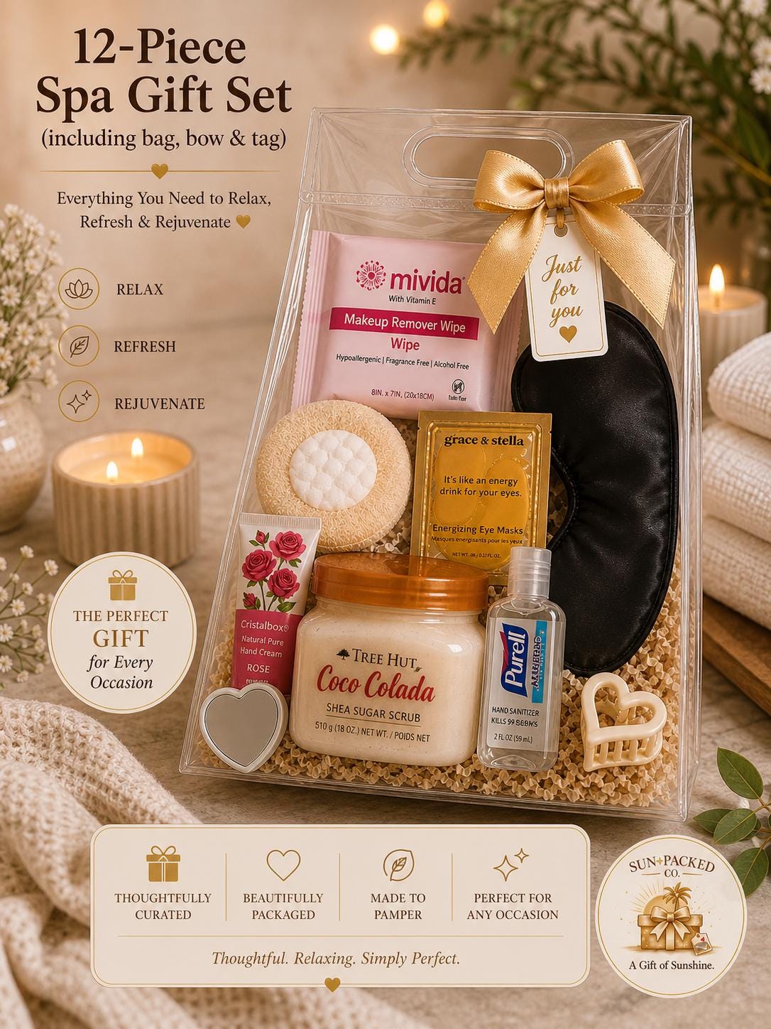 Spa Gift Bag for Women | Self Care Gift Set | Birthday Gift for Her | Retirement Gift for Women | College Graduation Gift |Luxury Relaxation