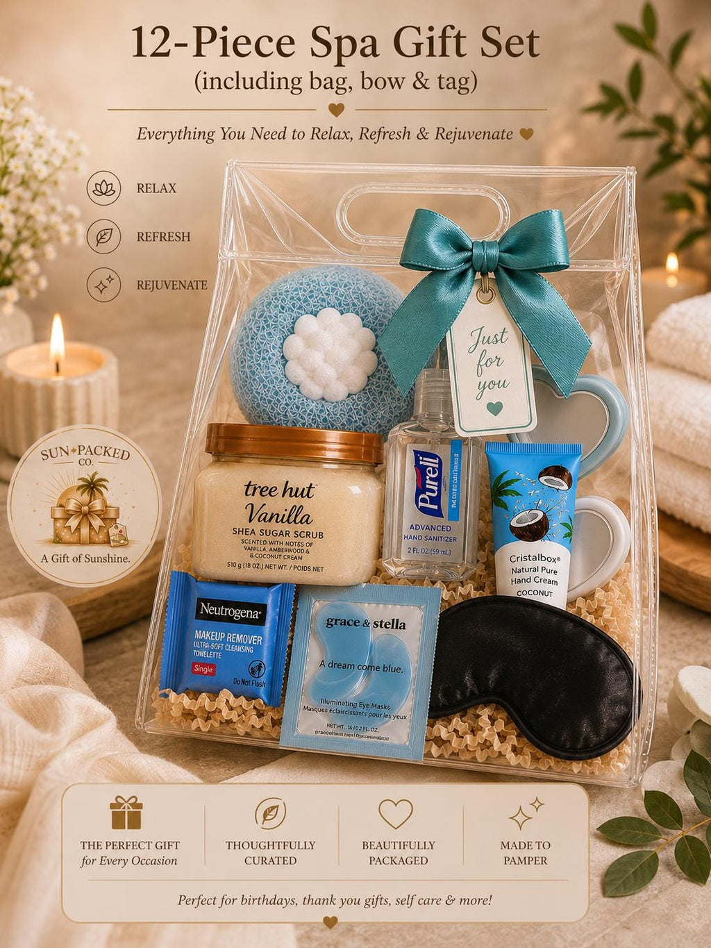 Spa Gift Bag for Women | Self Care Gift Set | Birthday Gift for Her | Retirement Gift for Women | College Graduation Gift |Luxury Relaxation