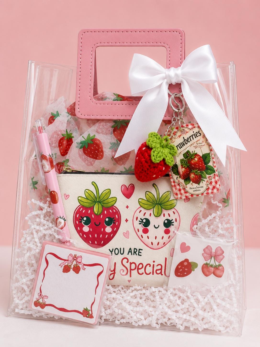 Strawberry Gift Bag for Friends | Teen Girls Birthday Surprise, Pouch & Keychain