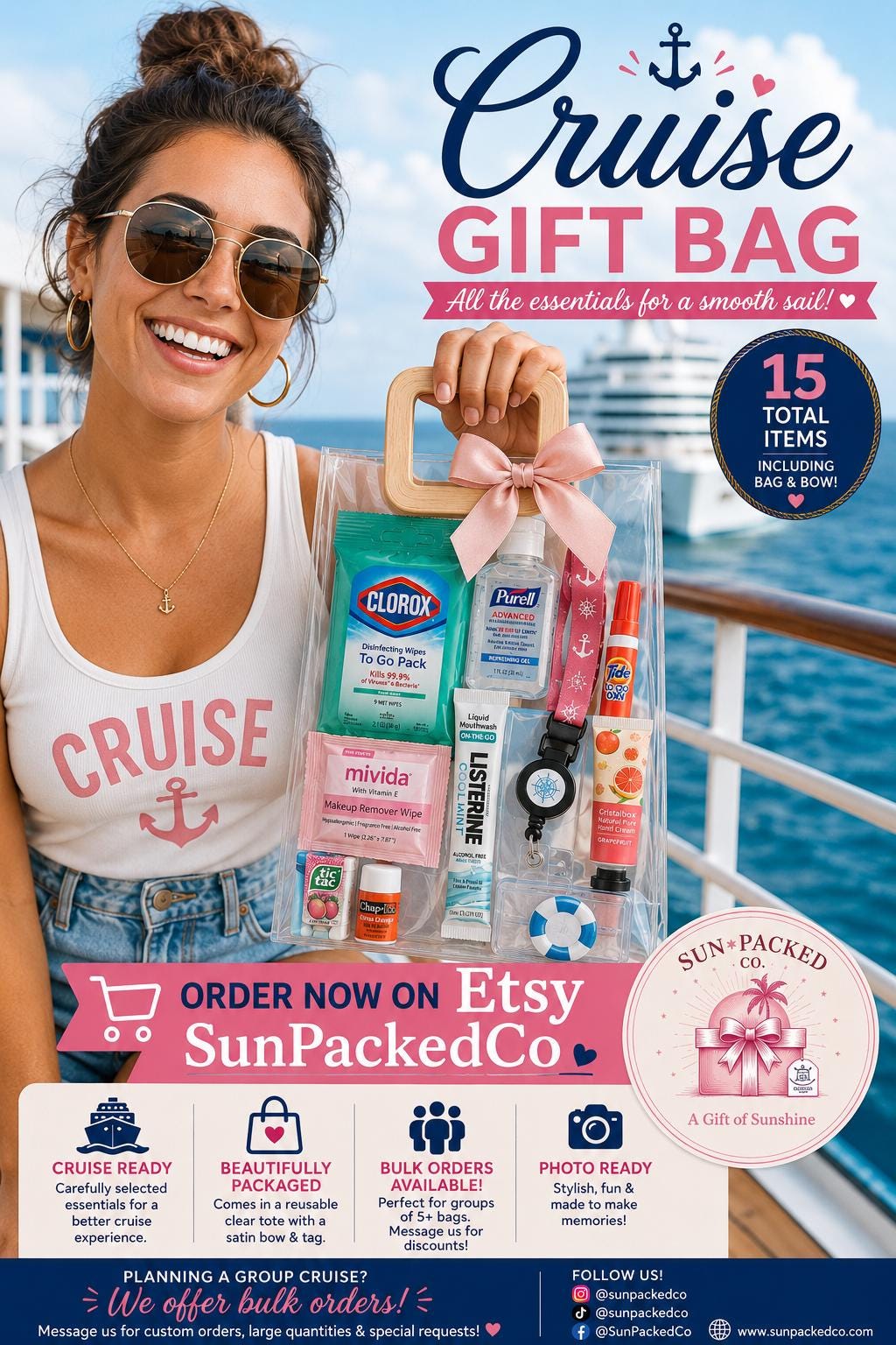 Cruise Gift Bag | 15 Vacation Survival Kit, Bachelorette Party Favor