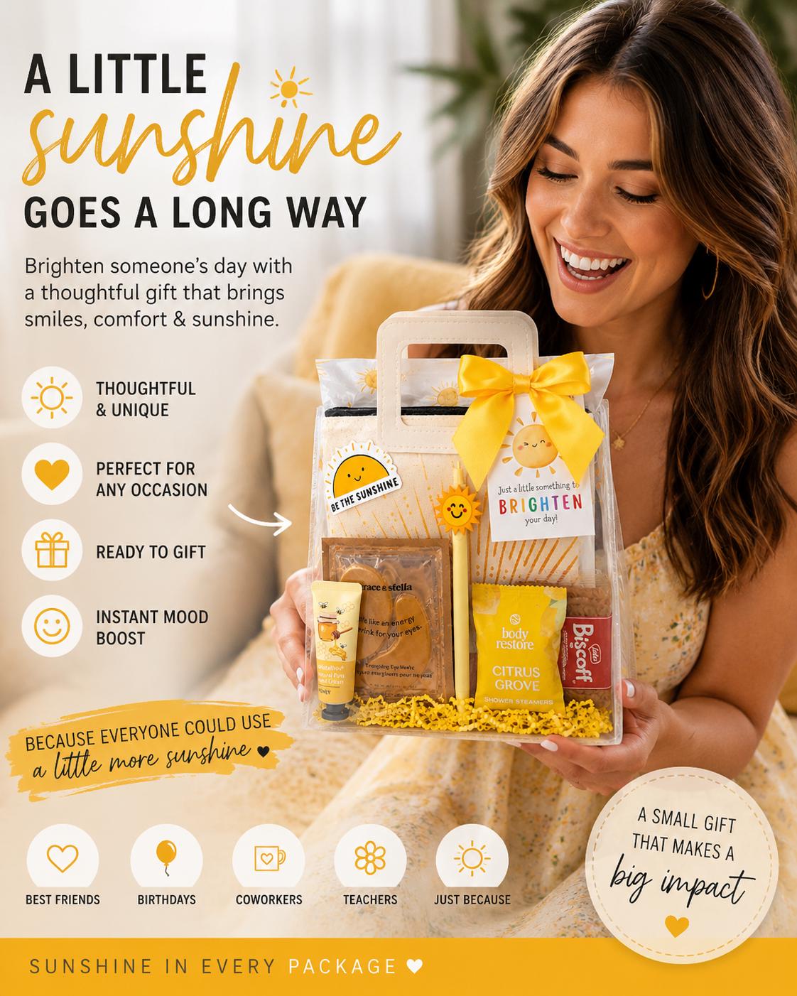 Sunshine Gift Bag: Self Care Care Package for Her, Friend, Birthday, Get Well Soon
