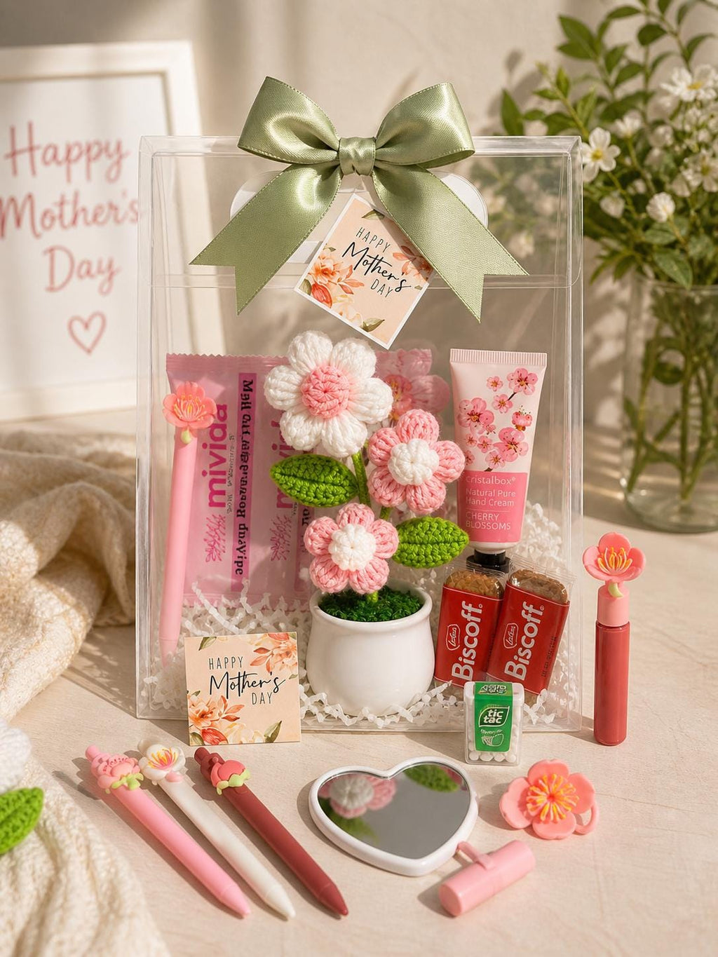 Crocheted Flower Gift Bag | Pink Self Care, Birthday, Thank You Gift for Friends