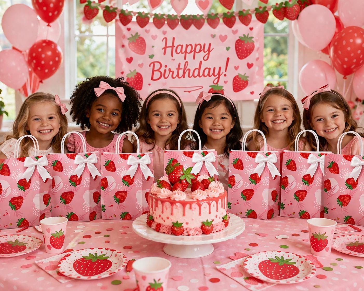 Strawberry Birthday Party Favor Bags | Berry Sweet Girls Goody Bags