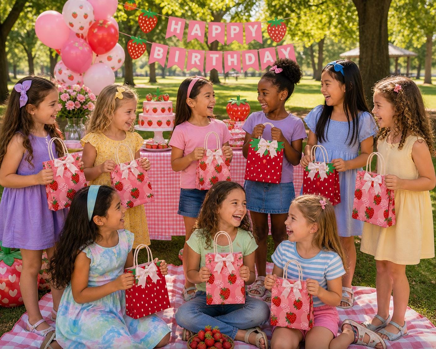 Strawberry Birthday Party Favor Bags | Berry Sweet Girls Goody Bags