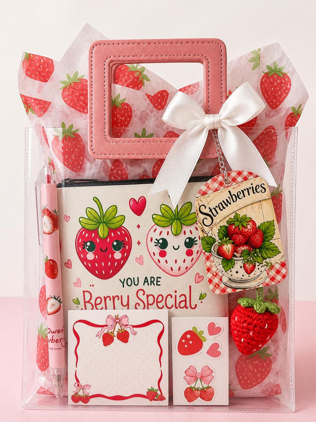 Strawberry Gift Bag for Friends | Teen Girls Birthday Surprise, Pouch & Keychain