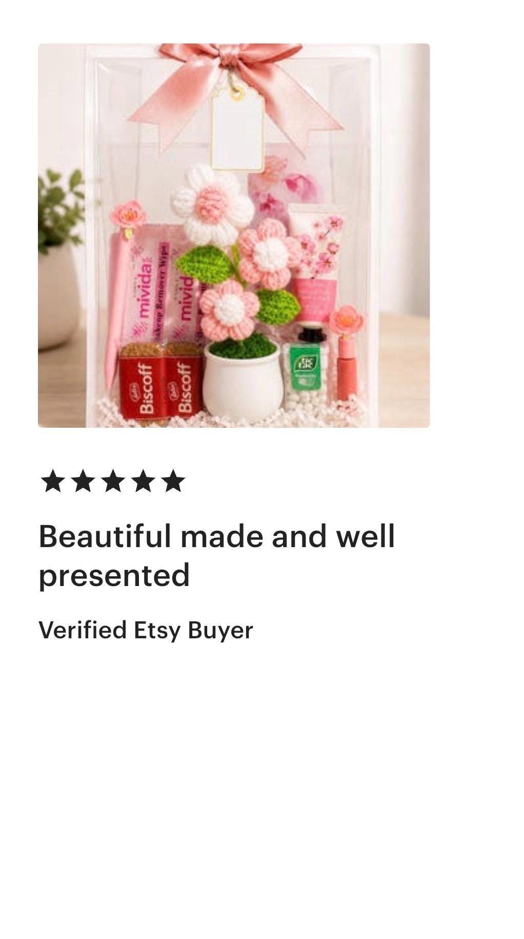 Crocheted Flower Gift Bag | Pink Self Care, Birthday, Thank You Gift for Friends