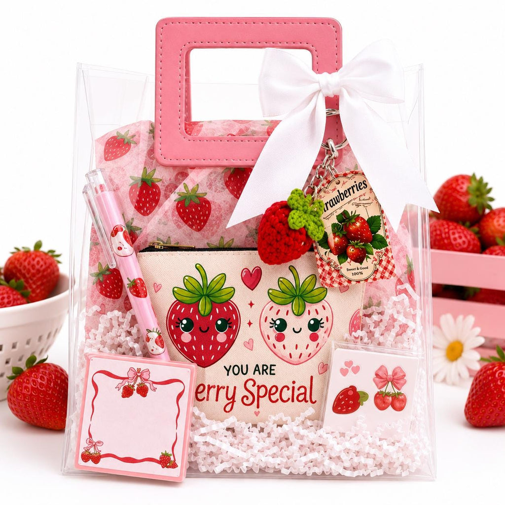 Strawberry Gift Bag for Friends | Teen Girls Birthday Surprise, Pouch & Keychain