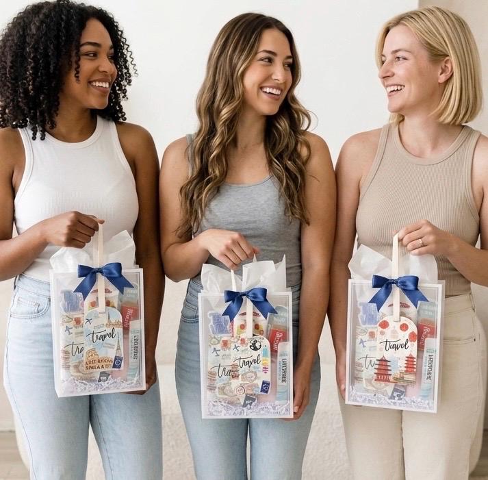 Travel Gift Set: Passport Cover, Luggage Tag, Snacks, Essentials (Girls Trip, Vacation)