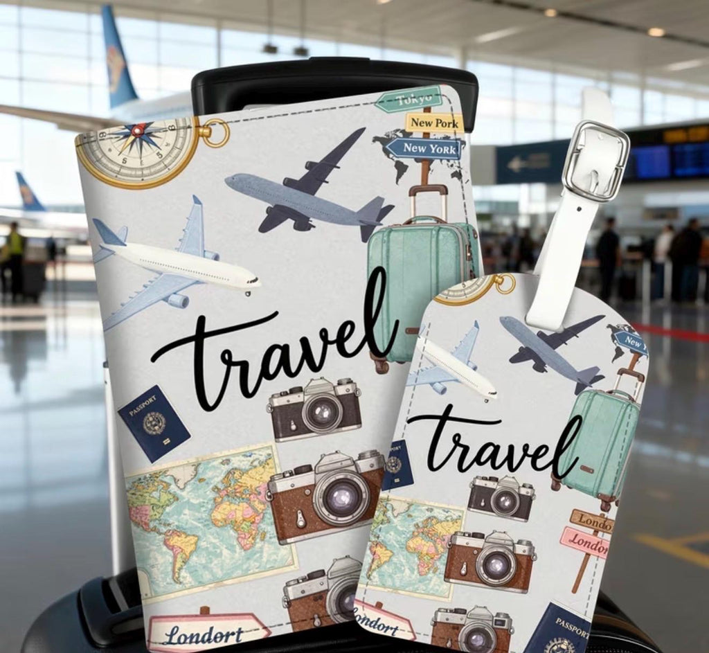 Travel Gift Set: Passport Cover, Luggage Tag, Snacks, Essentials (Girls Trip, Vacation)
