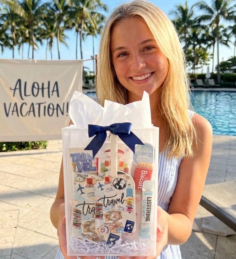 Travel Gift Set: Passport Cover, Luggage Tag, Snacks, Essentials (Girls Trip, Vacation)