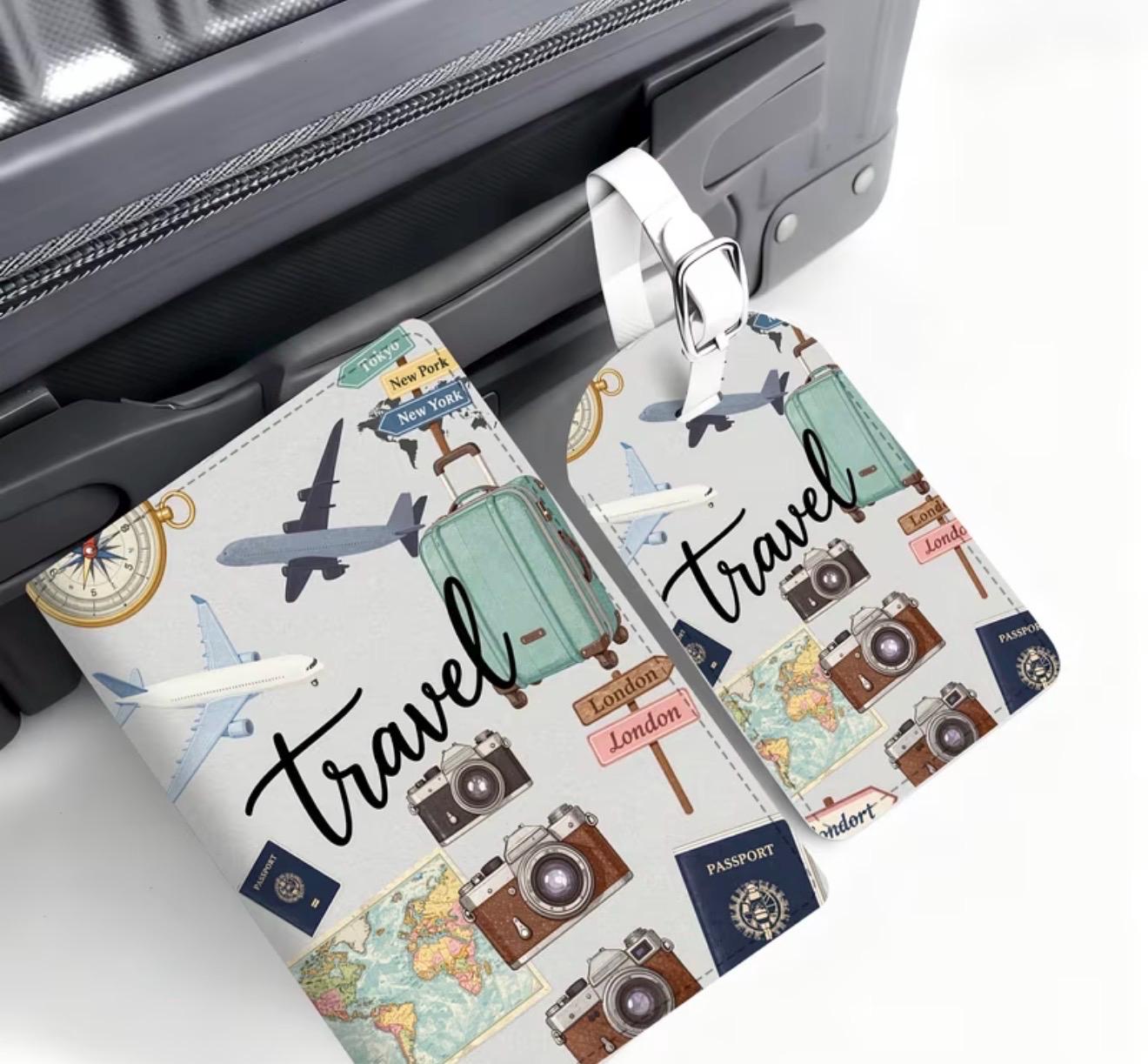 Travel Gift Set: Passport Cover, Luggage Tag, Snacks, Essentials (Girls Trip, Vacation)