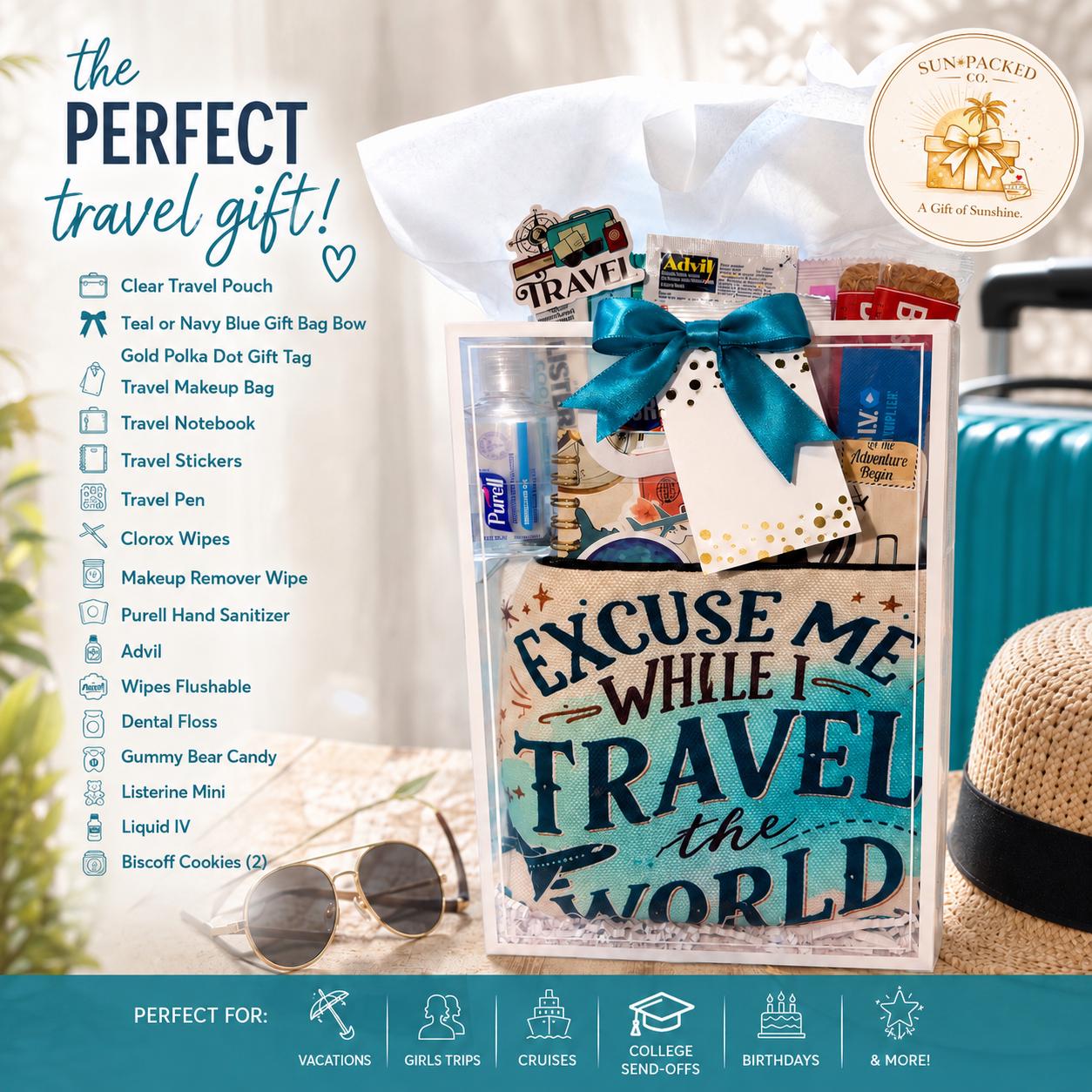 Travel Essentials Gift Bag for Women, Girls Trip Vacation Set (Ready-to-Gift)