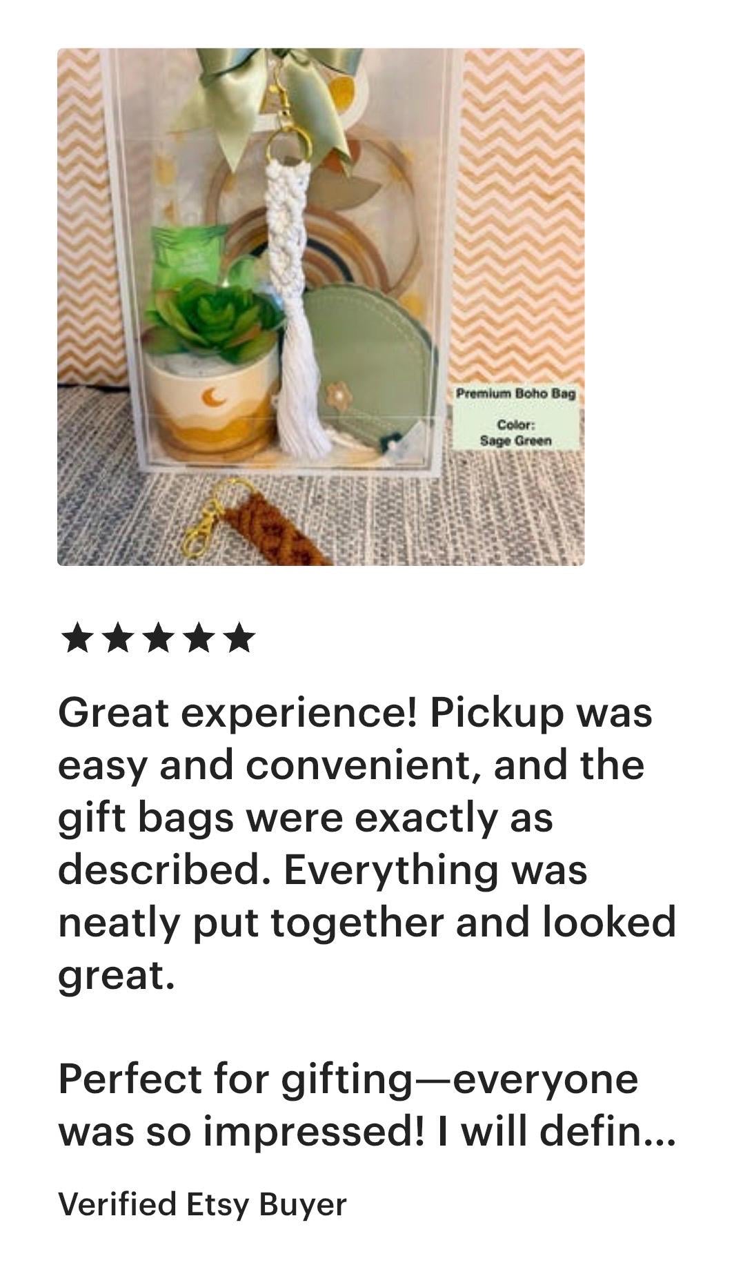 Boho Gift Bag with Macrame Keychain | Neutral Sage Green Style, Birthday Gift