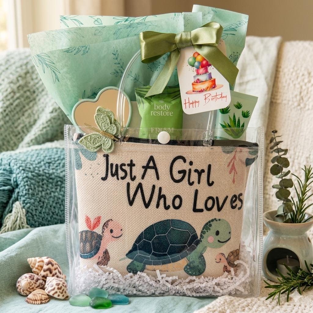Turtle Lover Gift Bag: Birthday, Friend, Cosmetic Pouch, Self-Care Items