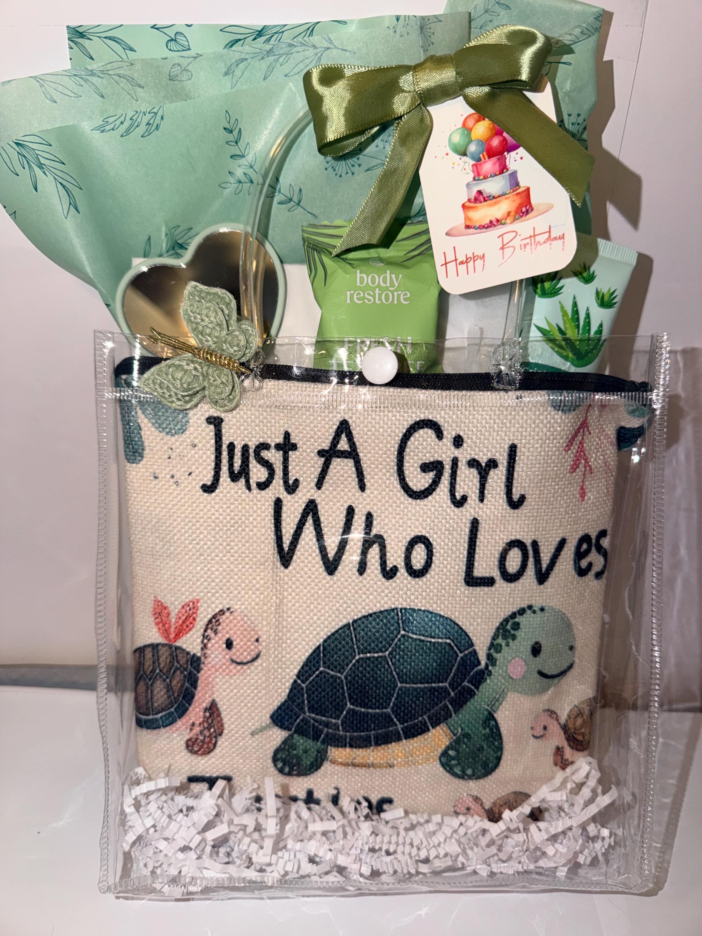 Turtle Lover Gift Bag: Birthday, Friend, Cosmetic Pouch, Self-Care Items