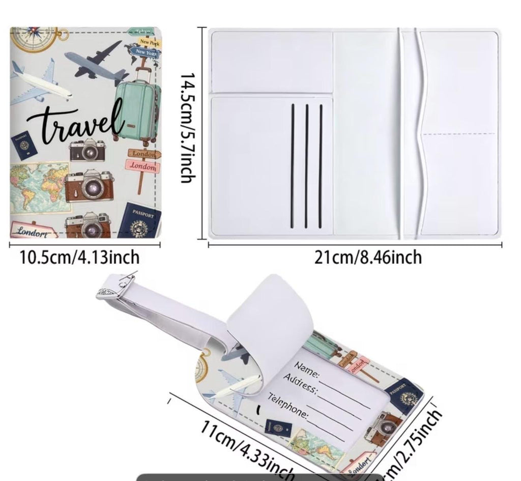 Travel Gift Set: Passport Cover, Luggage Tag, Snacks, Essentials (Girls Trip, Vacation)