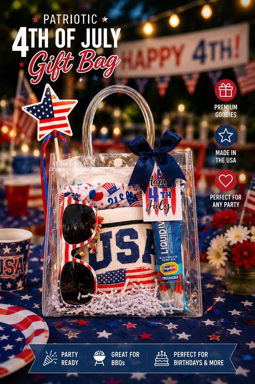 Patriotic 4th of July Gift Bag | USA Hostess, BBQ, Summer Party Favors