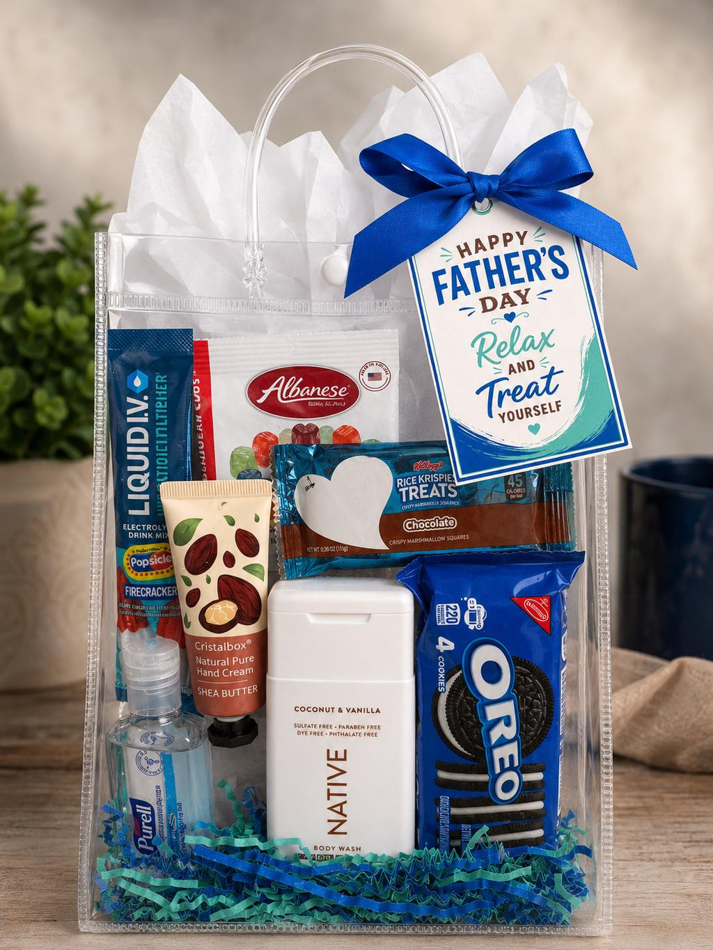 Father’s Day Gift Bag for Dad, Gift Bag for Husband and Grandpa, Snack and Self Care Gift Bag for Men, Last Minute Father’s Day Gift Bag