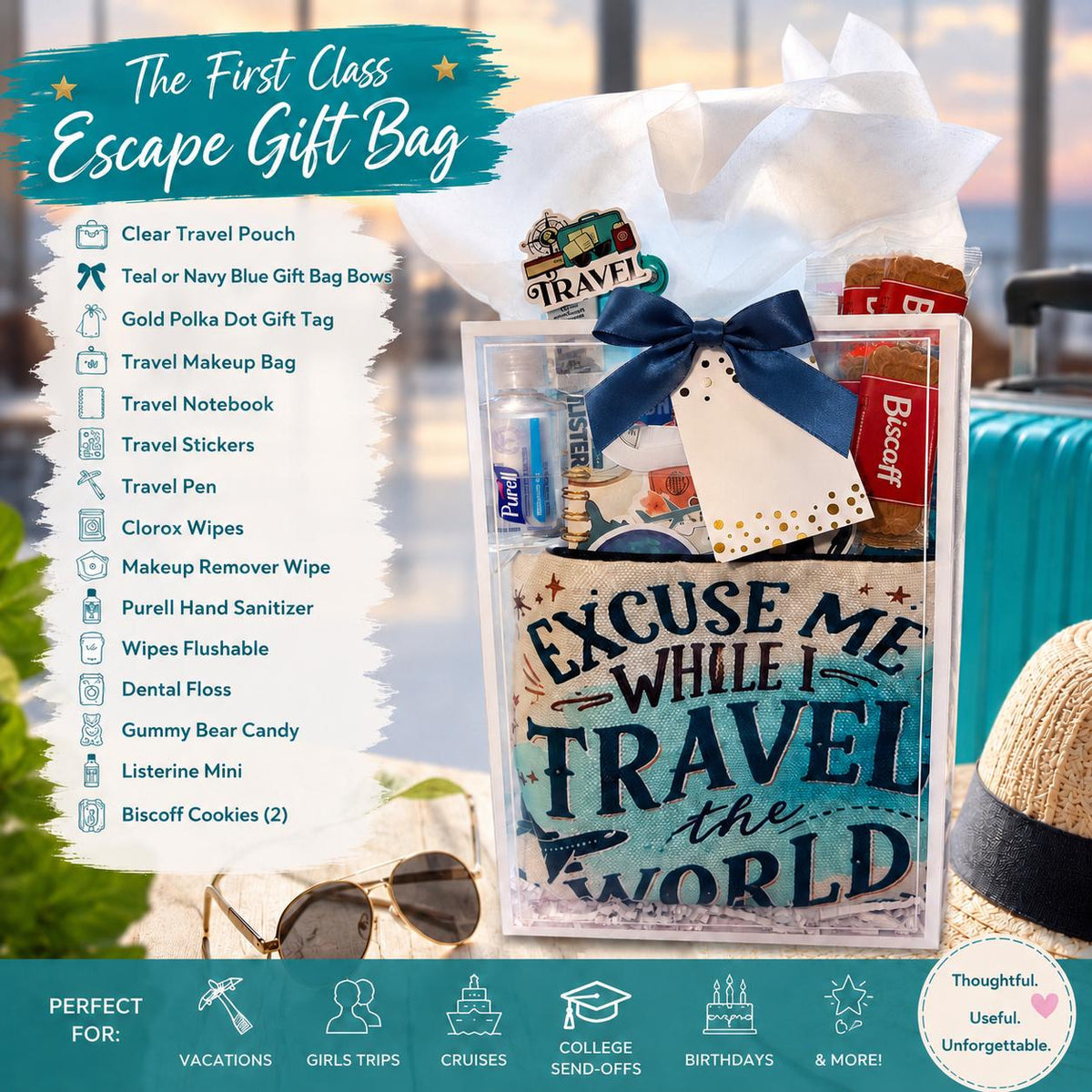 Travel Essentials Gift Bag for Women, Girls Trip Vacation Set (Ready-to-Gift)