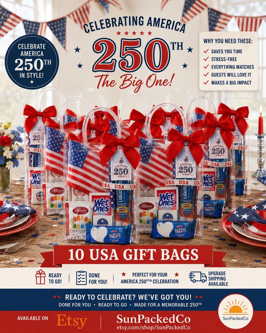 Patriotic Party Favor Bags | 4th of July, Memorial Day, Labor Day Gifts