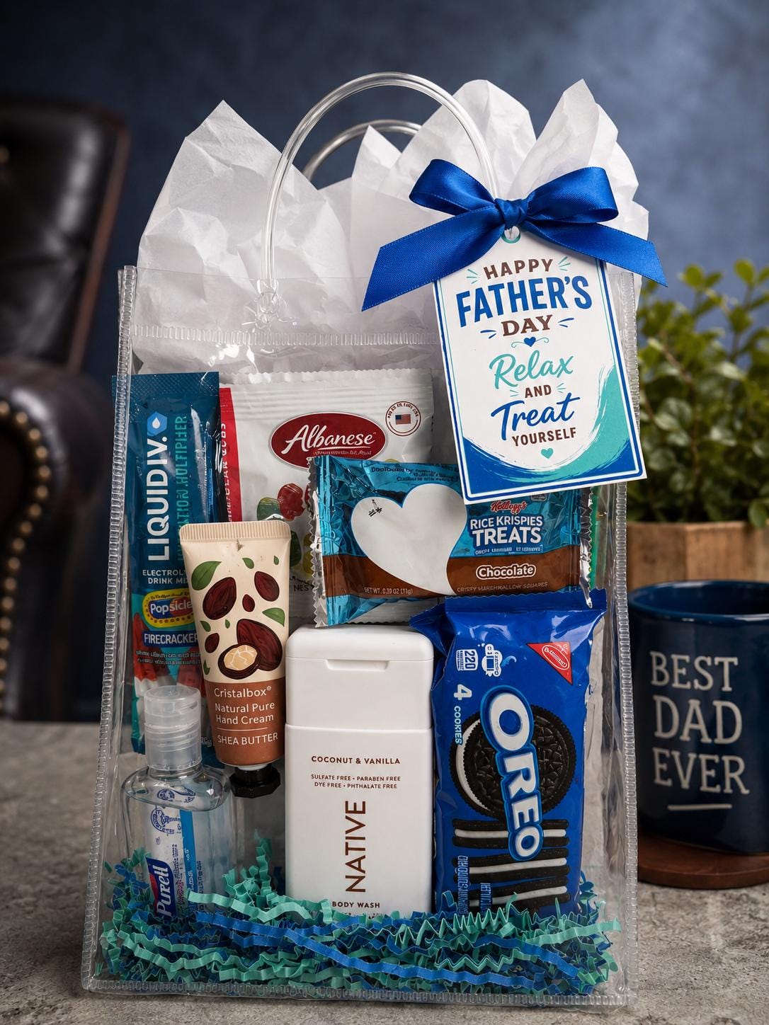Father’s Day Gift Bag for Dad, Gift Bag for Husband and Grandpa, Snack and Self Care Gift Bag for Men, Last Minute Father’s Day Gift Bag
