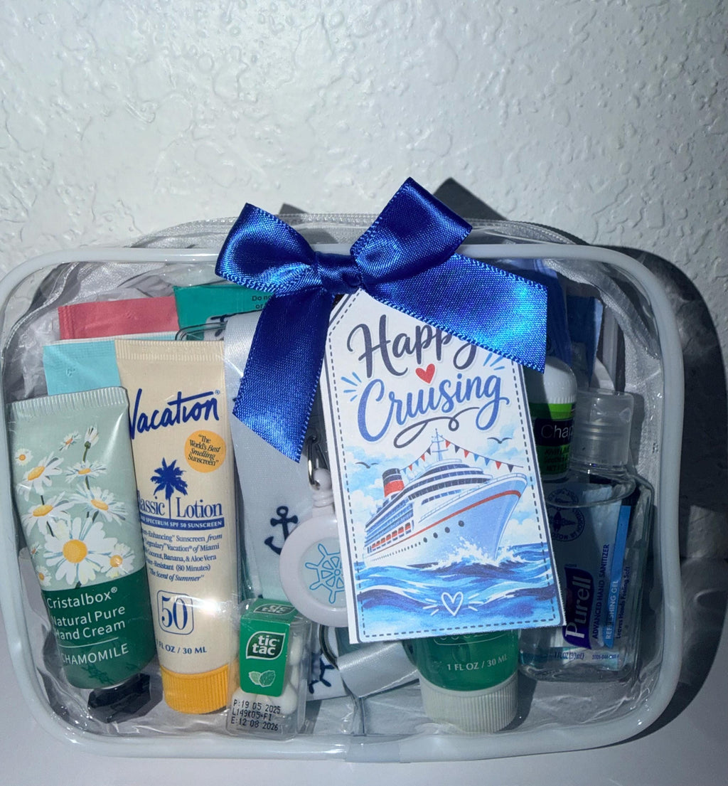 Deluxe Mini Cruise Gift Bag, Premium Cruise Survival Kit, Bon Voyage Gift, Travel Essentials, Girls Trip Favor, Bulk Cruise Gifts, TSA Pouch