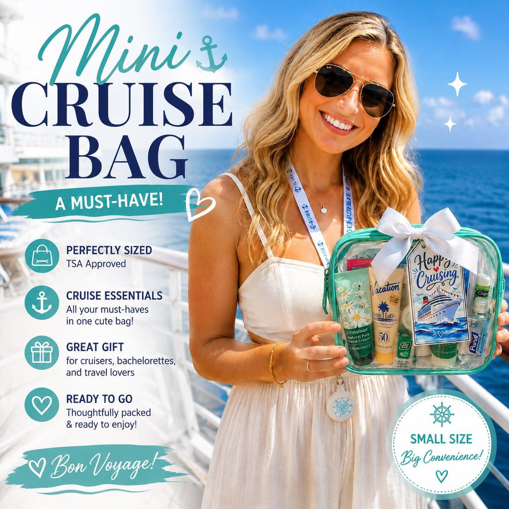 Deluxe Mini Cruise Gift Bag, Premium Cruise Survival Kit, Bon Voyage Gift, Travel Essentials, Girls Trip Favor, Bulk Cruise Gifts, TSA Pouch