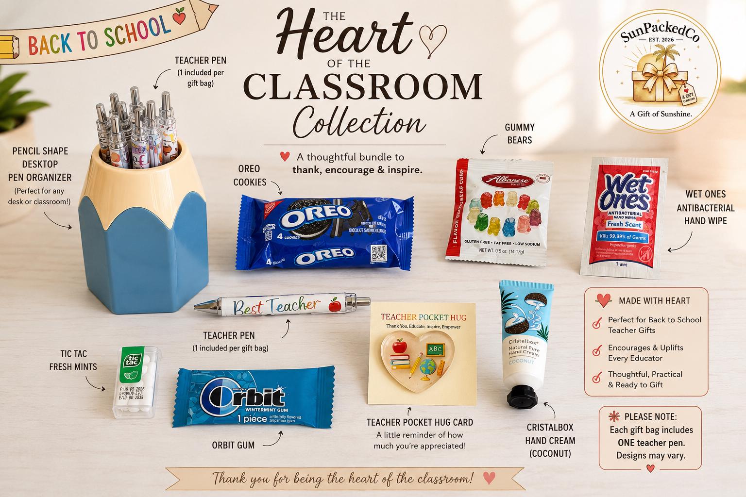 Teacher Gift Bag, First Year Teacher Gift, Classroom Welcome Gift, Teacher Desk Gift, Student Teacher, Teacher Aide Gift, Heart of the Class