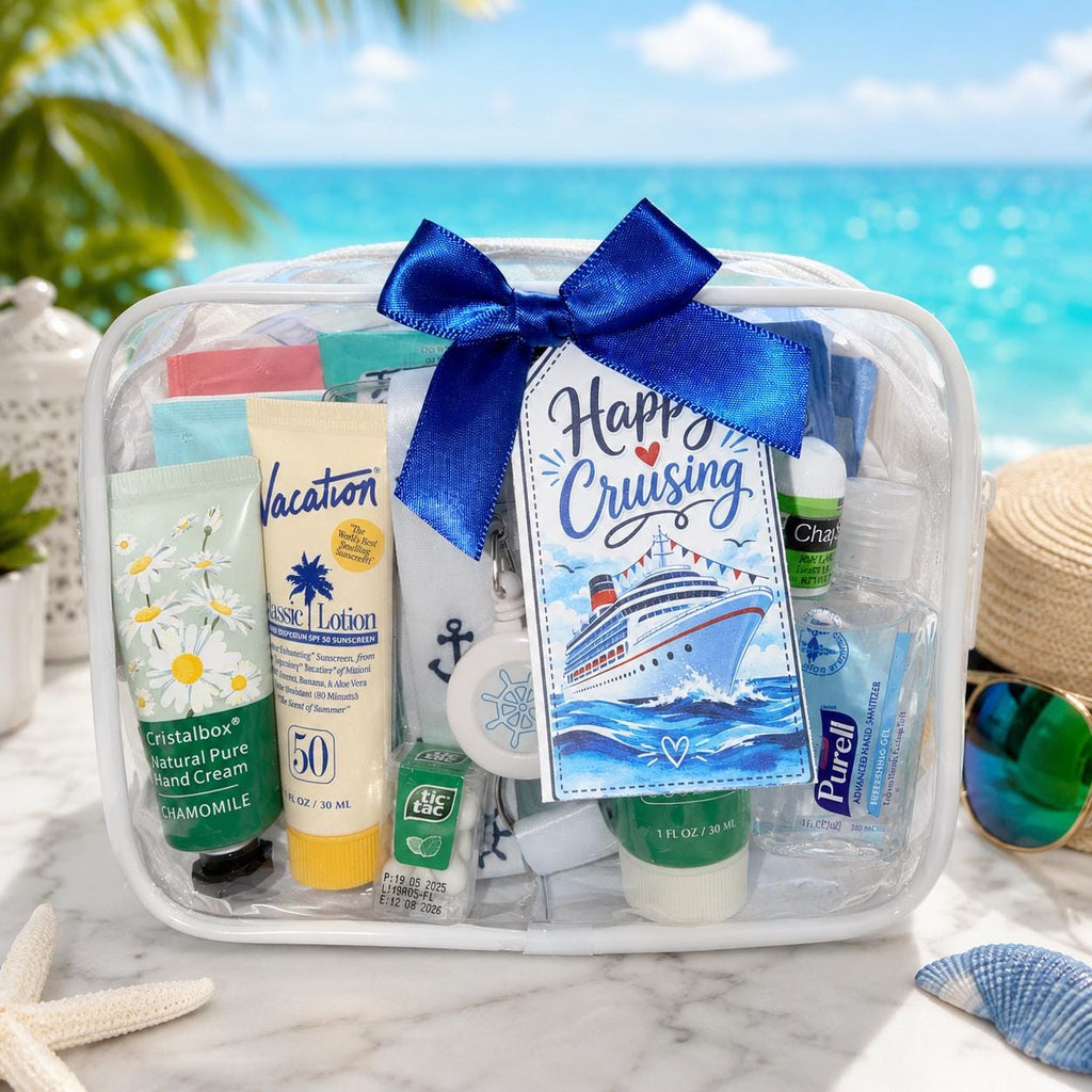 Deluxe Mini Cruise Gift Bag, Premium Cruise Survival Kit, Bon Voyage Gift, Travel Essentials, Girls Trip Favor, Bulk Cruise Gifts, TSA Pouch