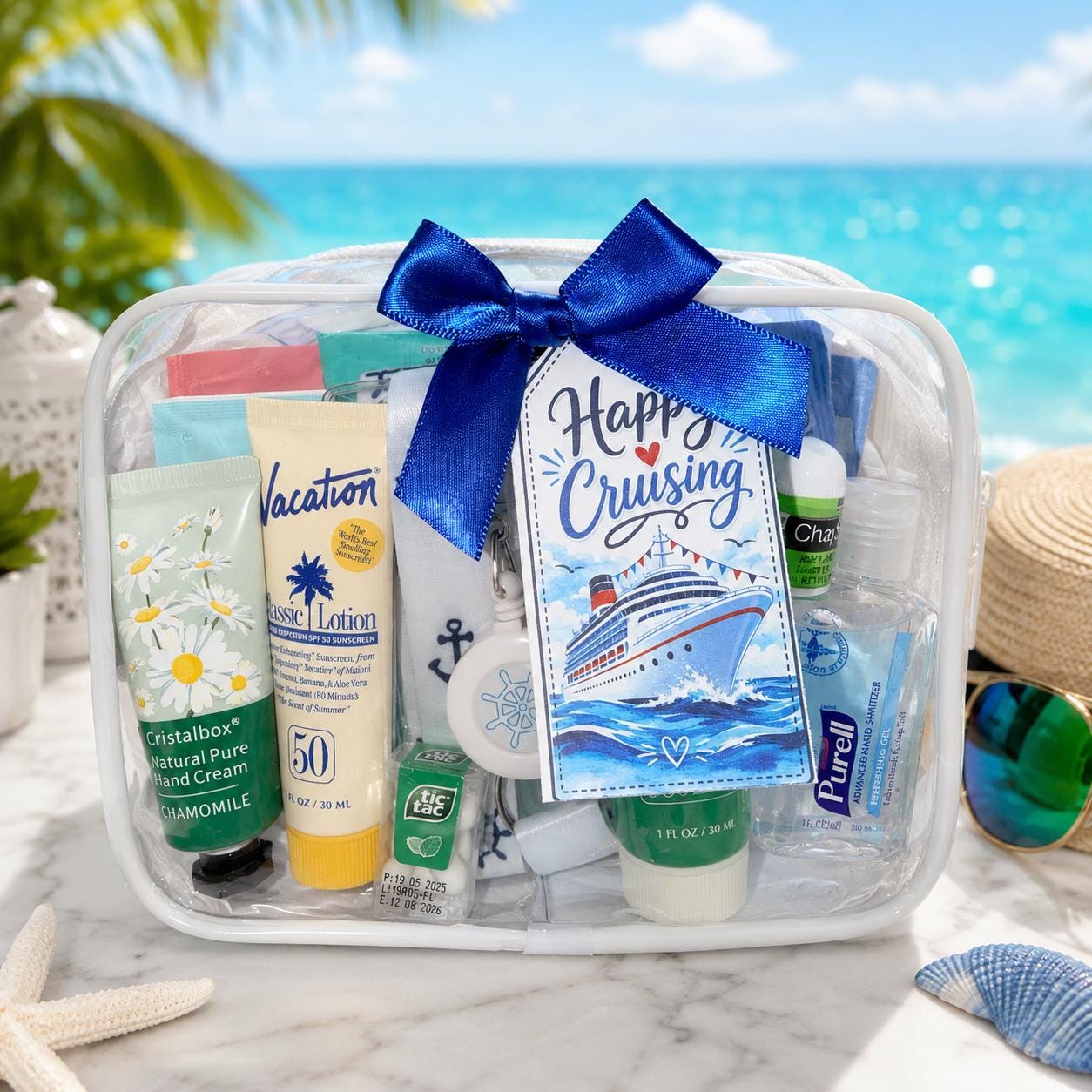 Deluxe Mini Cruise Gift Bag, Premium Cruise Survival Kit, Bon Voyage Gift, Travel Essentials, Girls Trip Favor, Bulk Cruise Gifts, TSA Pouch