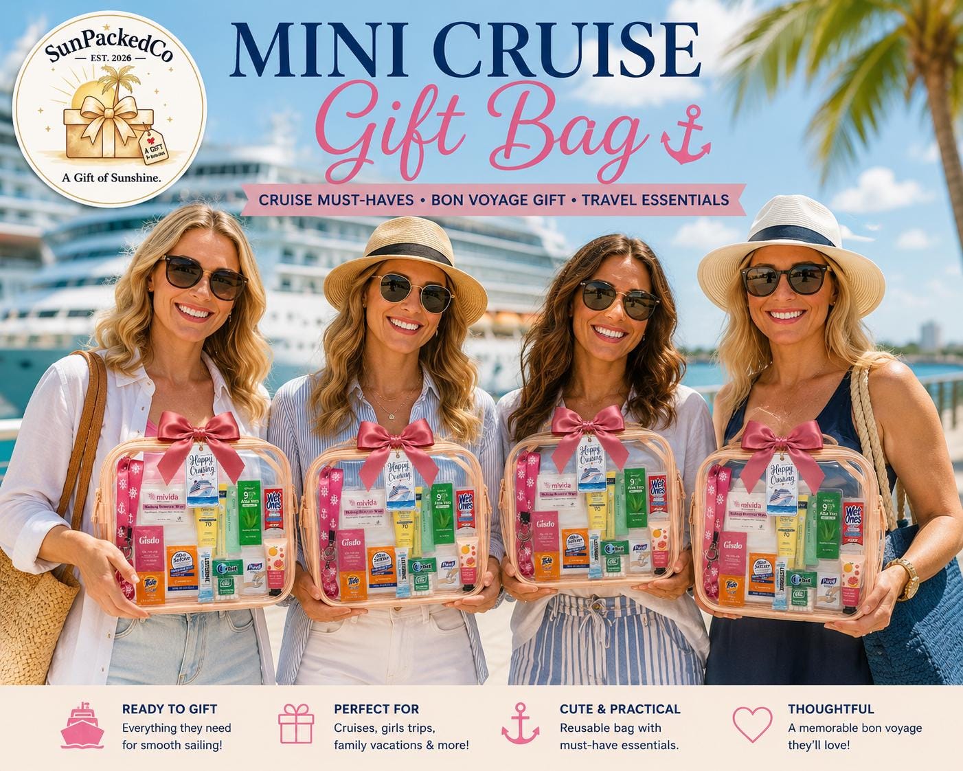 Mini Cruise Gift Bag, Cruise Must-Haves, Bon Voyage Gift, Travel Essentials, Cruise Party Favor, Bulk Cruise Gifts, TSA Travel Pouch, Family