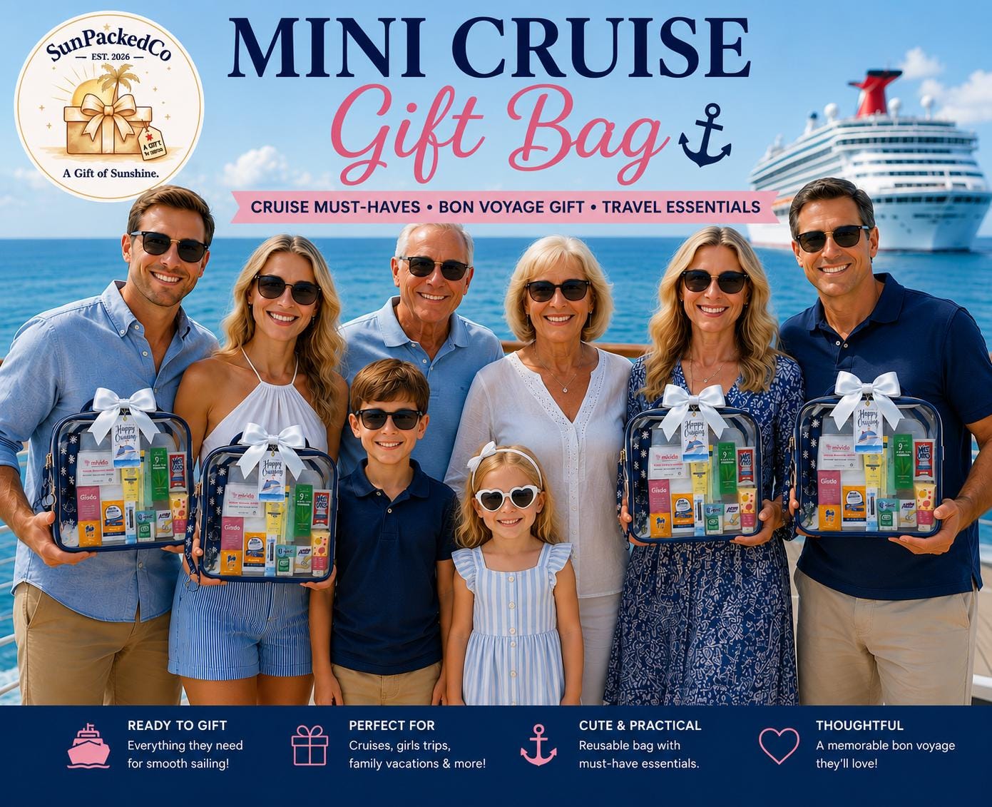 Mini Cruise Gift Bag, Cruise Must-Haves, Bon Voyage Gift, Travel Essentials, Cruise Party Favor, Bulk Cruise Gifts, TSA Travel Pouch, Family