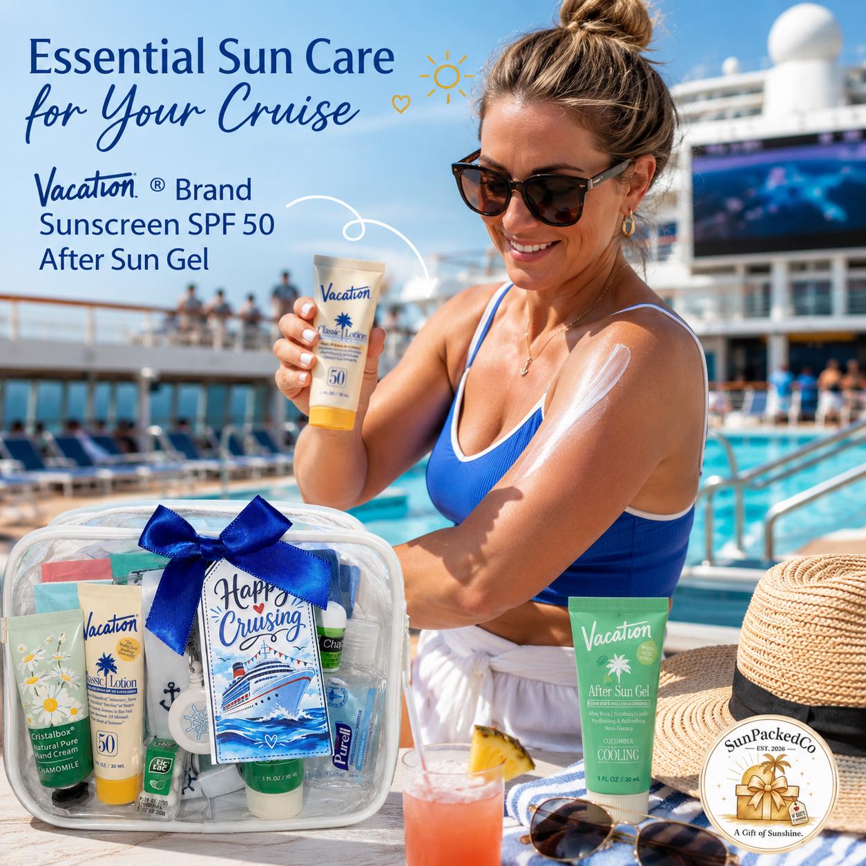 Deluxe Mini Cruise Gift Bag, Premium Cruise Survival Kit, Bon Voyage Gift, Travel Essentials, Girls Trip Favor, Bulk Cruise Gifts, TSA Pouch