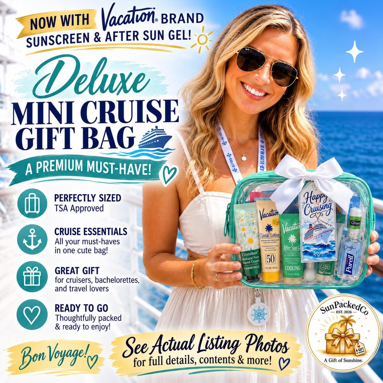 Deluxe Mini Cruise Gift Bag, Premium Cruise Survival Kit, Bon Voyage Gift, Travel Essentials, Girls Trip Favor, Bulk Cruise Gifts, TSA Pouch