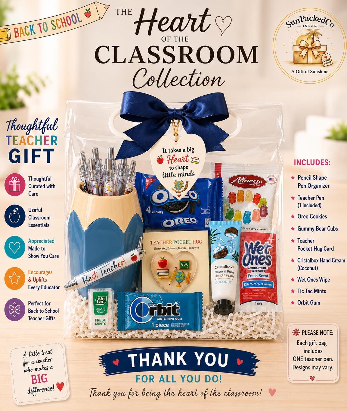 Teacher Gift Bag, First Year Teacher Gift, Classroom Welcome Gift, Teacher Desk Gift, Student Teacher, Teacher Aide Gift, Heart of the Class