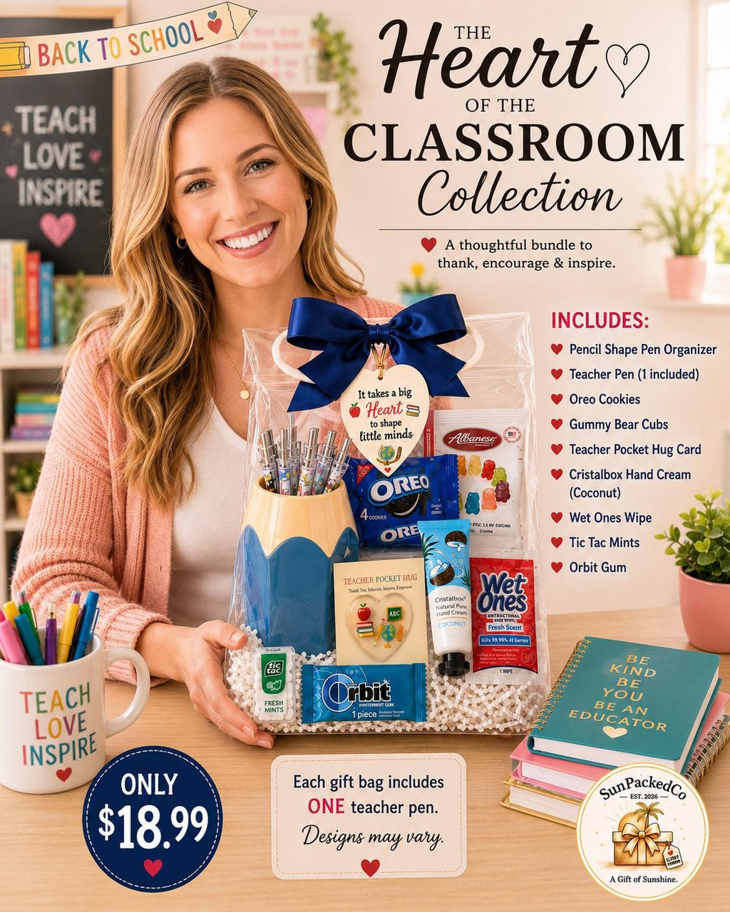 Teacher Gift Bag, First Year Teacher Gift, Classroom Welcome Gift, Teacher Desk Gift, Student Teacher, Teacher Aide Gift, Heart of the Class