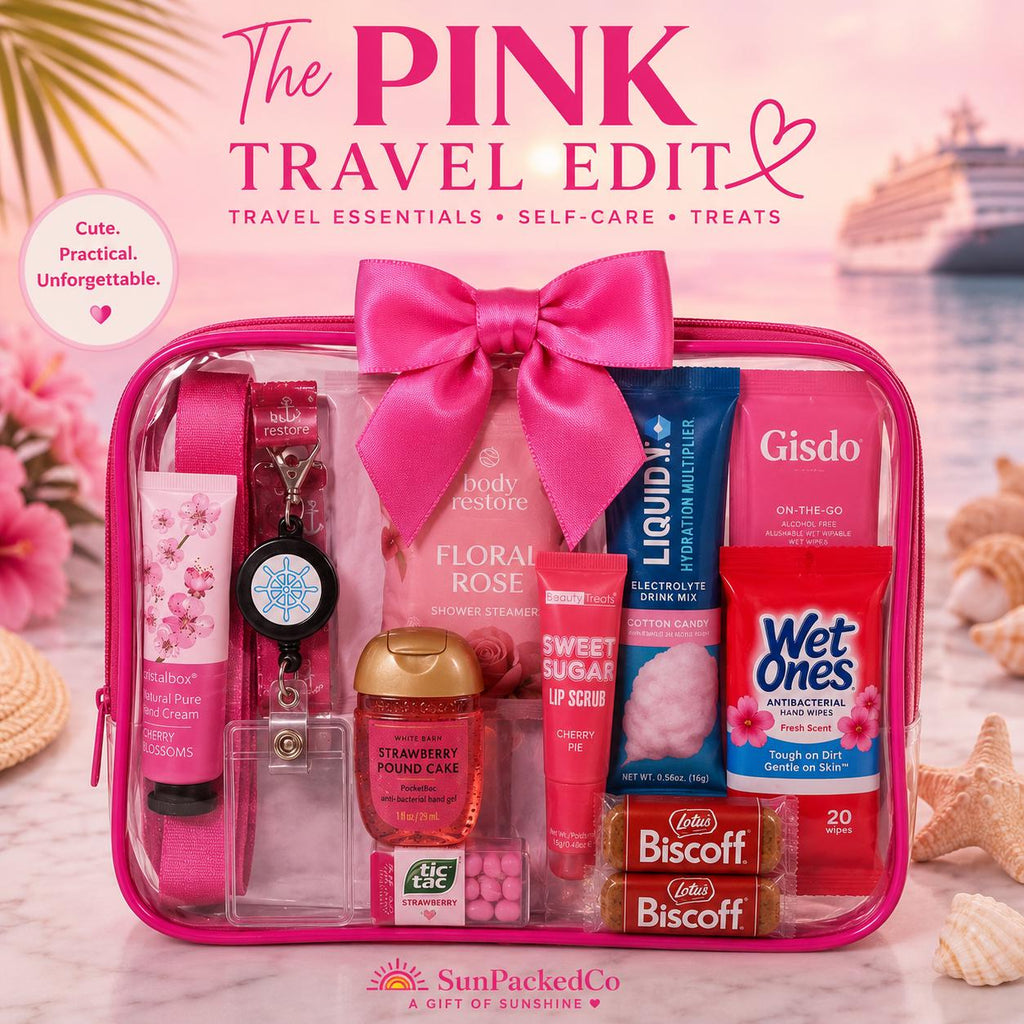 Pink Travel Gift for Women | Girls Trip Gift | Cruise Essentials and Vacation Travel Kit