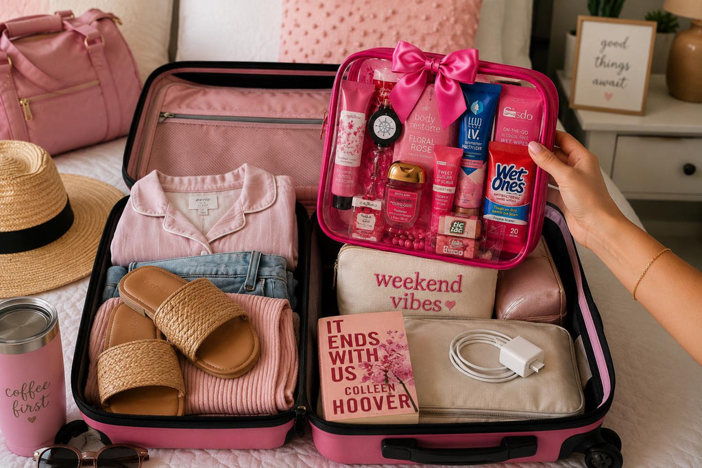 Pink Travel Gift for Women | Girls Trip Gift | Cruise Essentials and Vacation Travel Kit