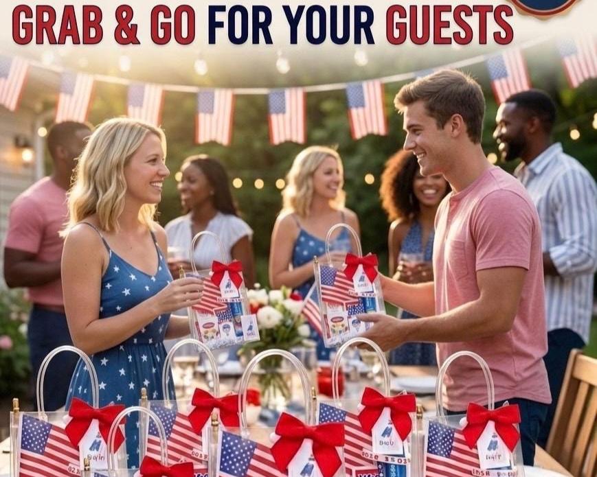 Patriotic Party Favor Bags (Set of 10) | Labor Day Goodie Bags for Guests | BBQ Cookout Summer Party Favors