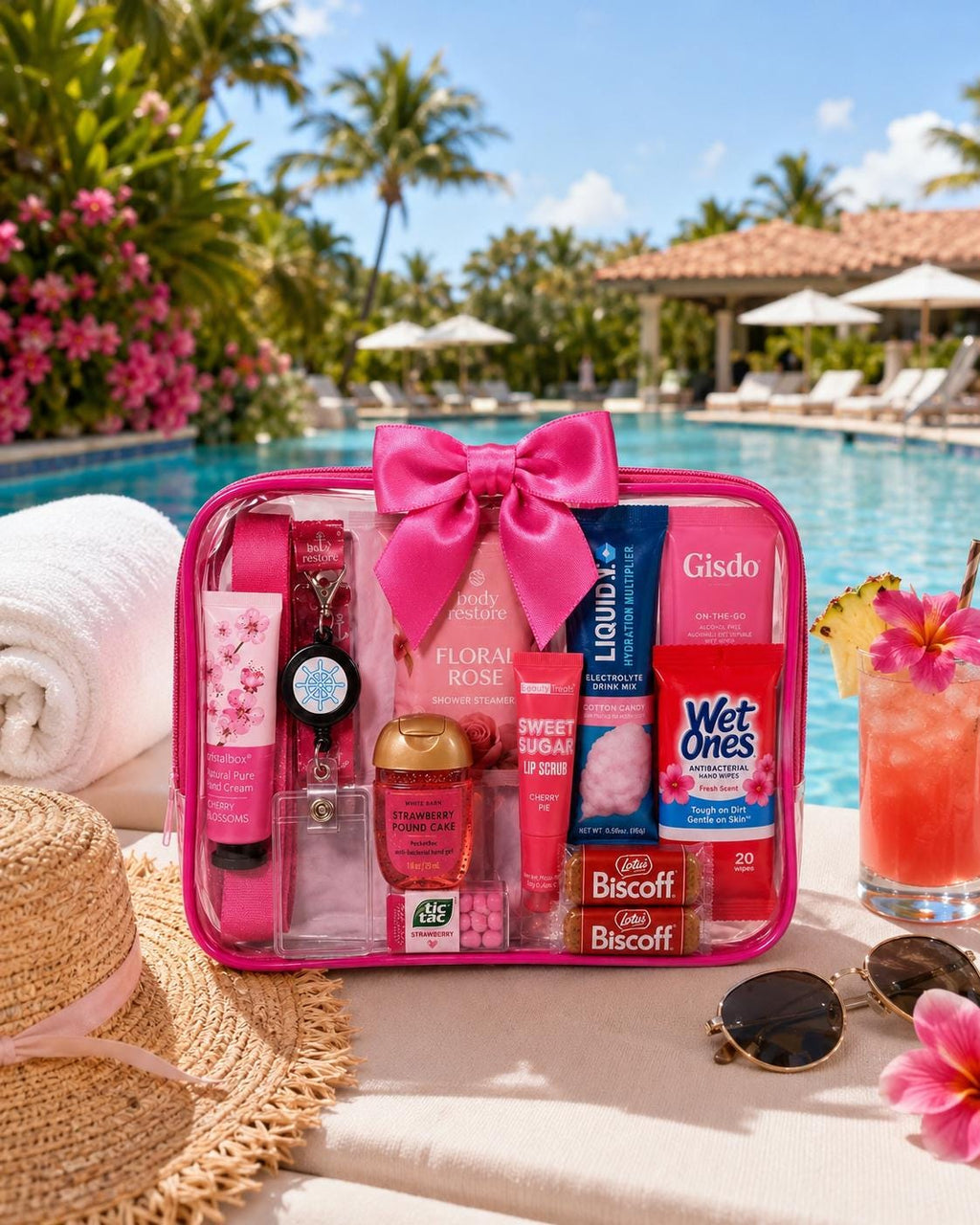 Pink Travel Gift for Women | Girls Trip Gift | Cruise Essentials and Vacation Travel Kit