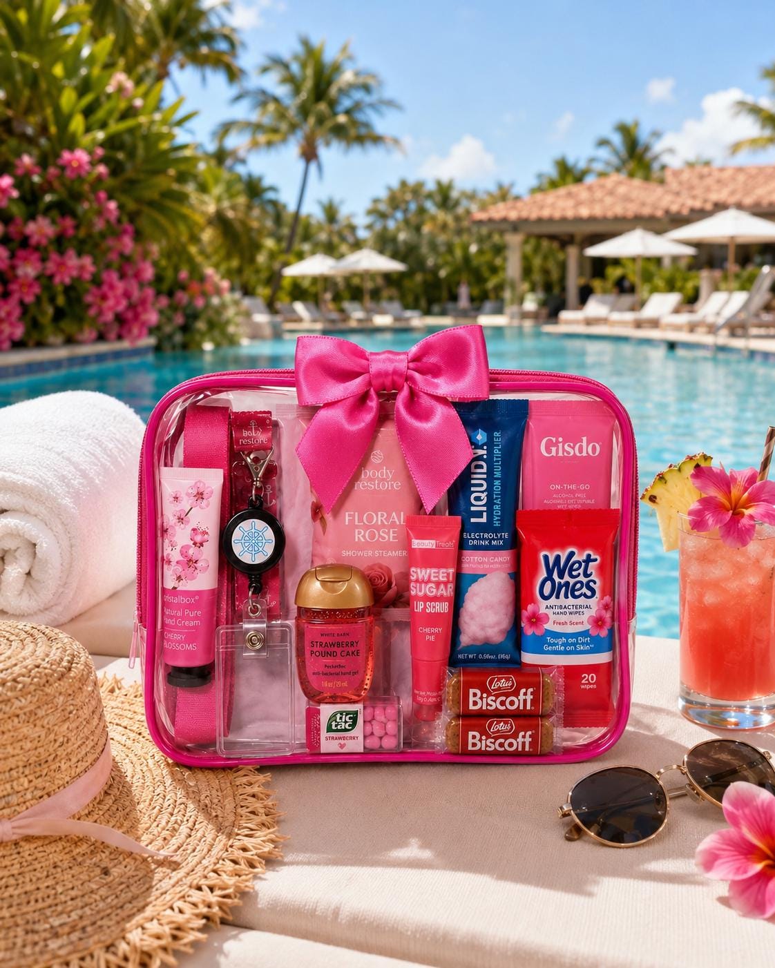 Pink Travel Gift for Women | Girls Trip Gift | Cruise Essentials and Vacation Travel Kit
