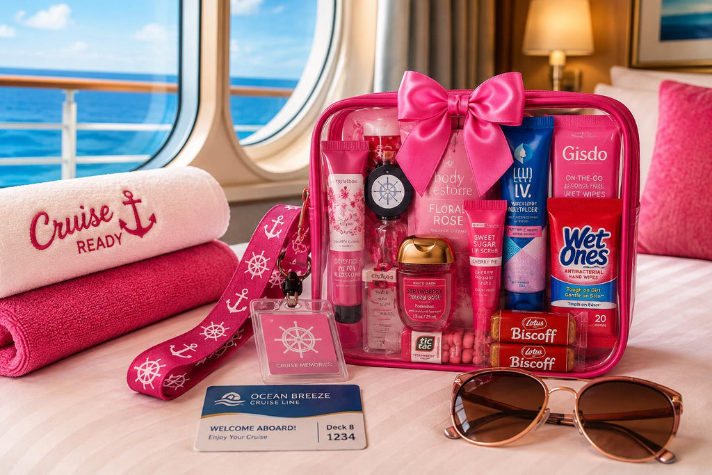 Pink Travel Gift for Women | Girls Trip Gift | Cruise Essentials and Vacation Travel Kit