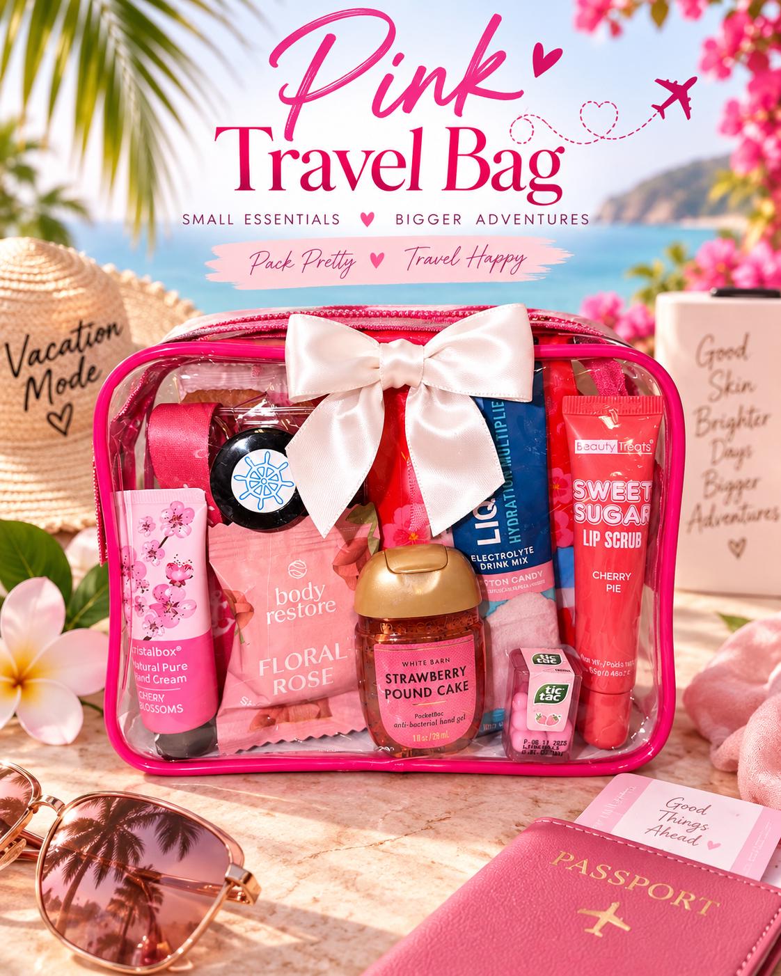 Pink Travel Gift for Women | Girls Trip Gift | Cruise Essentials and Vacation Travel Kit