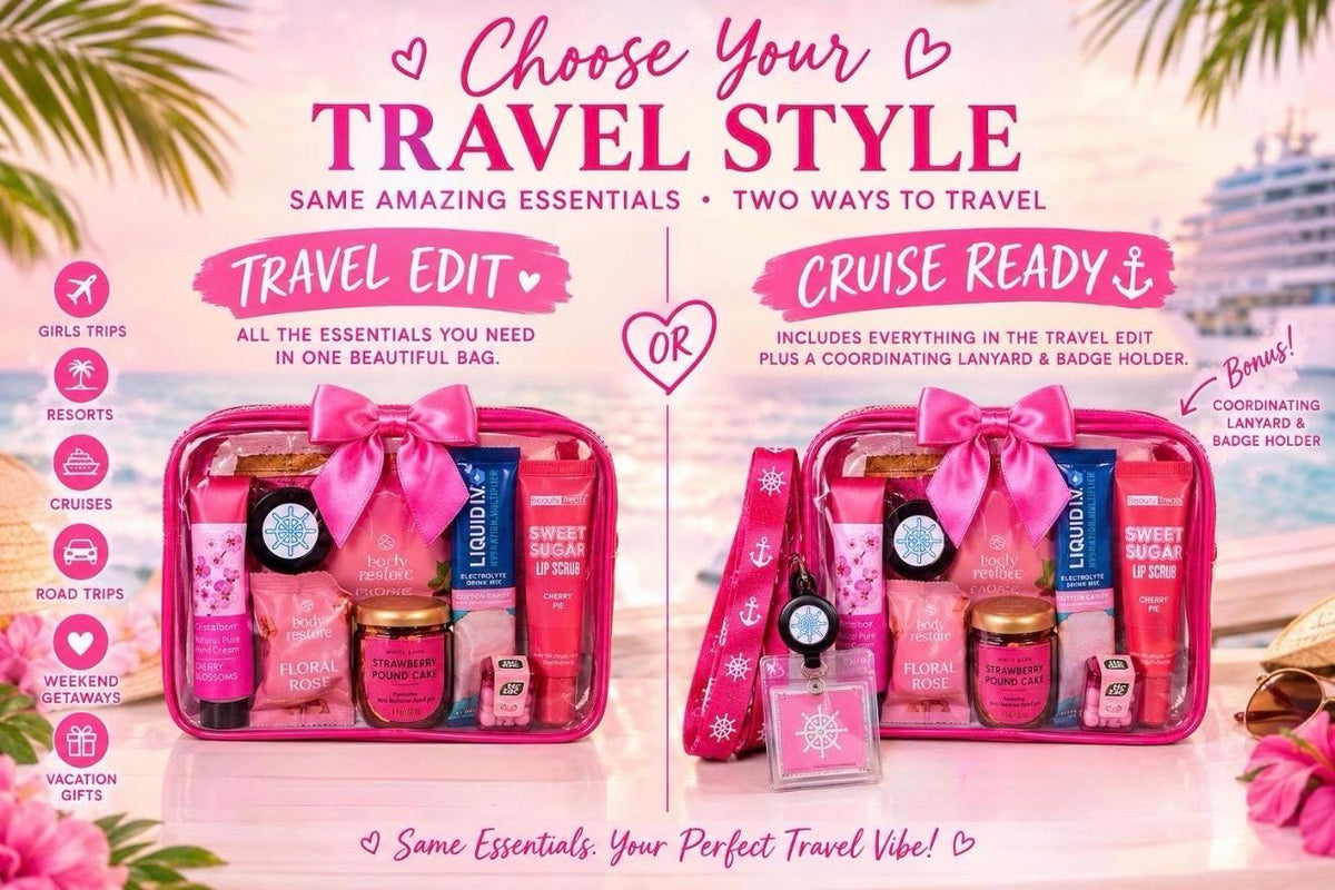 Pink Travel Gift for Women | Girls Trip Gift | Cruise Essentials and Vacation Travel Kit