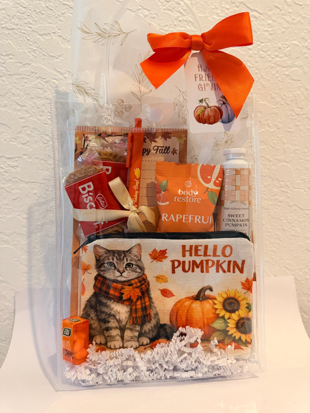 Fall Cat Lover Gift Bag | Hello Pumpkin Gift for Her | Thanksgiving Hostess Gift | Coworker Birthday Fall Gift