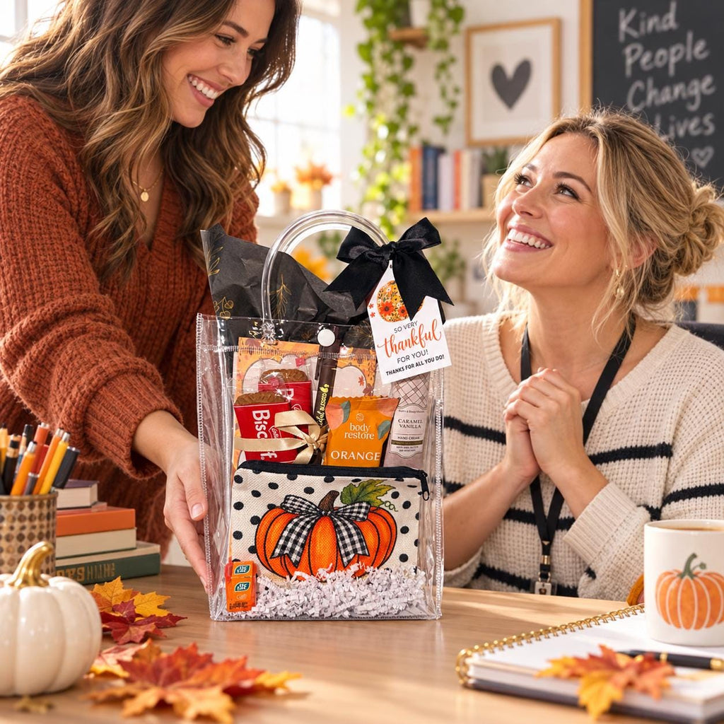 Fall Pumpkin Gift Bag | Thank You Gift for Her | Coworker Appreciation Gift | Hostess Gift | Fall Birthday Gift