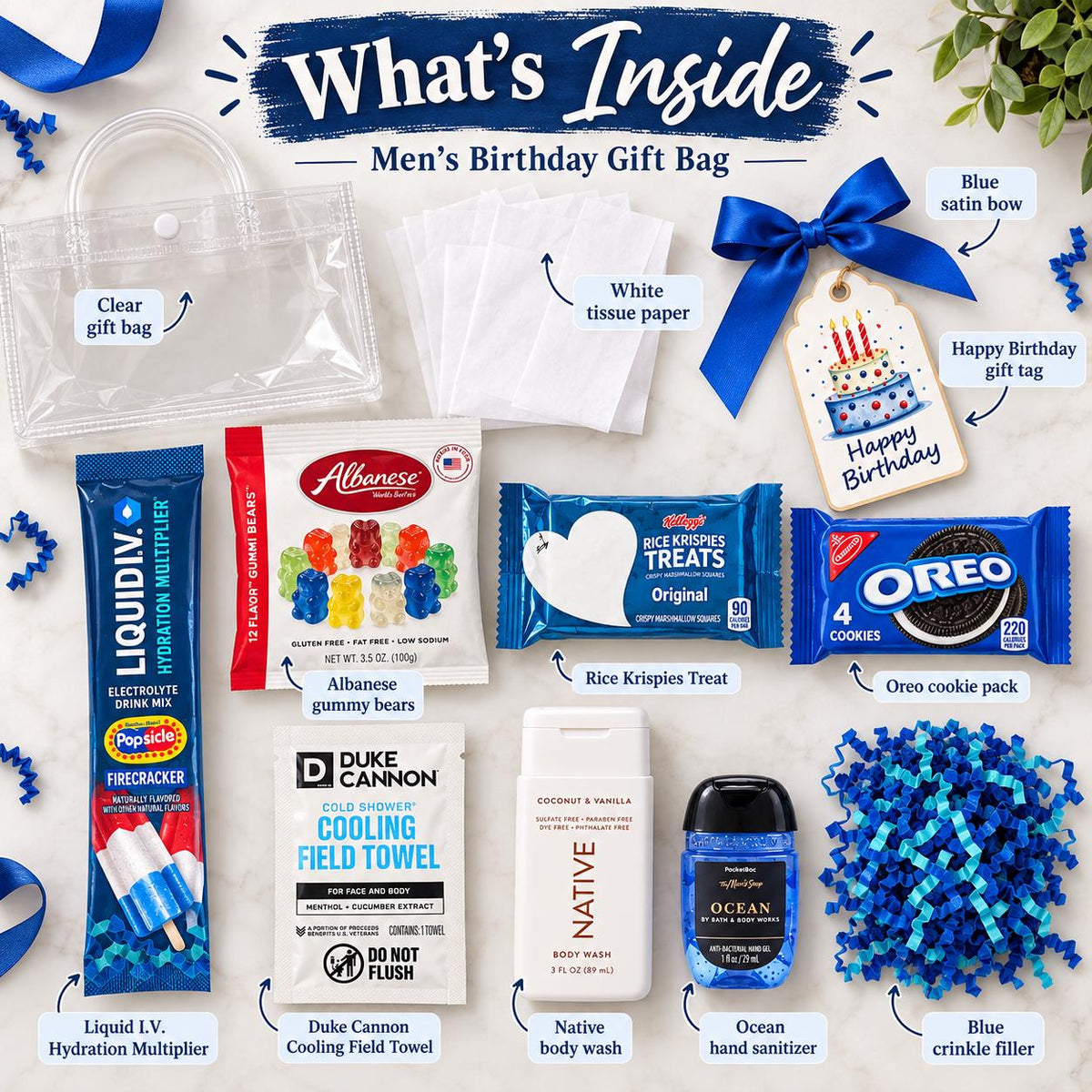 Gift Bag for Men, Retirement Gift Bag for Him, Snack and Self Care Gift Bag, Birthday Gift Bag for Dad Husband Grandpa Uncle Friend Coworker